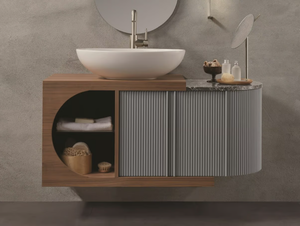 METROPOL - Single wall-mounted walnut vanity unit with doors _ Gaia Mobili